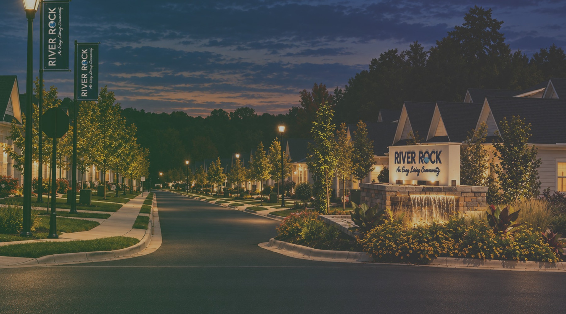 River Rock at Dallas Entrance at night