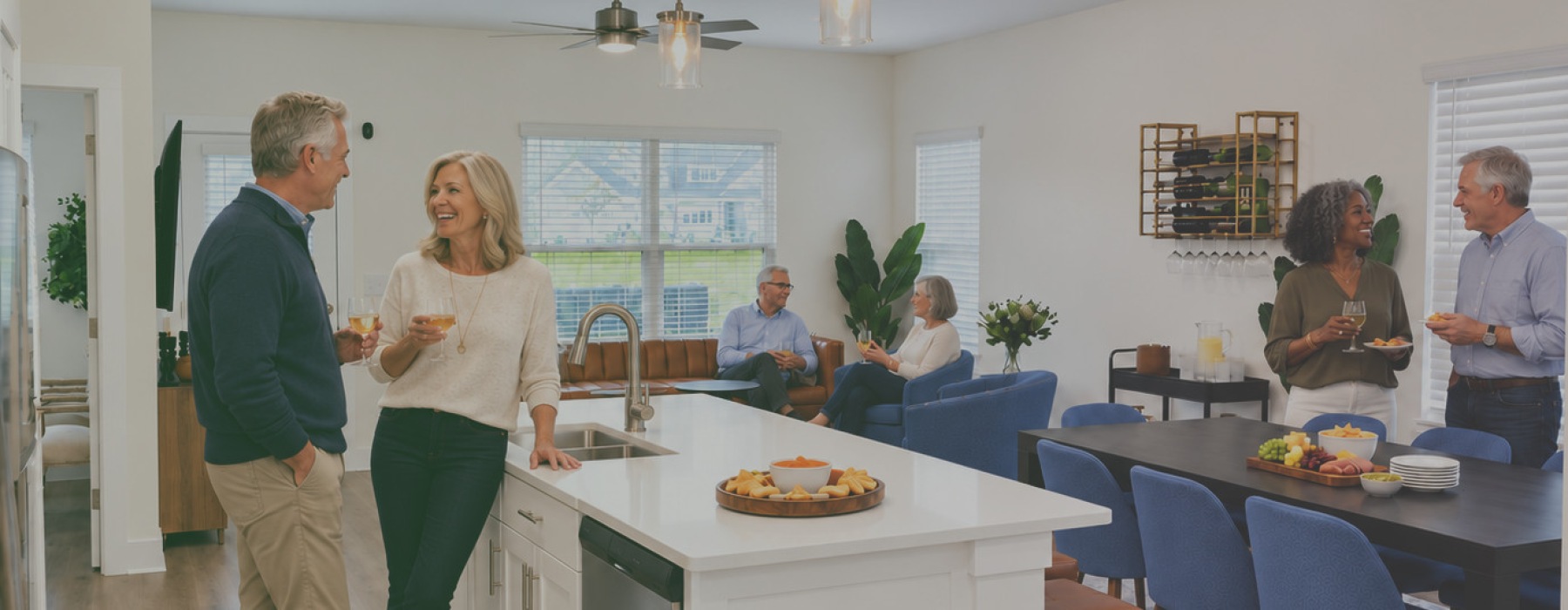 Residents smiling at a child at River Rock at Dallas rental home community in Dallas, NC, featuring natural lighting.
